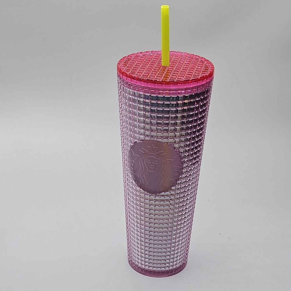 pink bubblegum grid 24 ounce venti tumbler with yellow straw ☆☆ new☆☆ - Picture 12 of 16